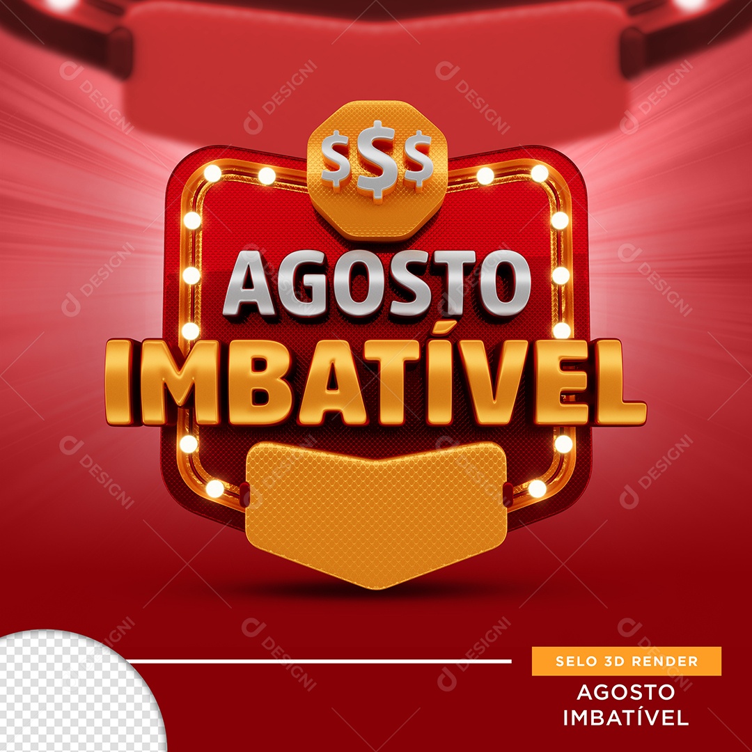 Selo 3D Agosto Imbatível Vermelho Para Composição PSD