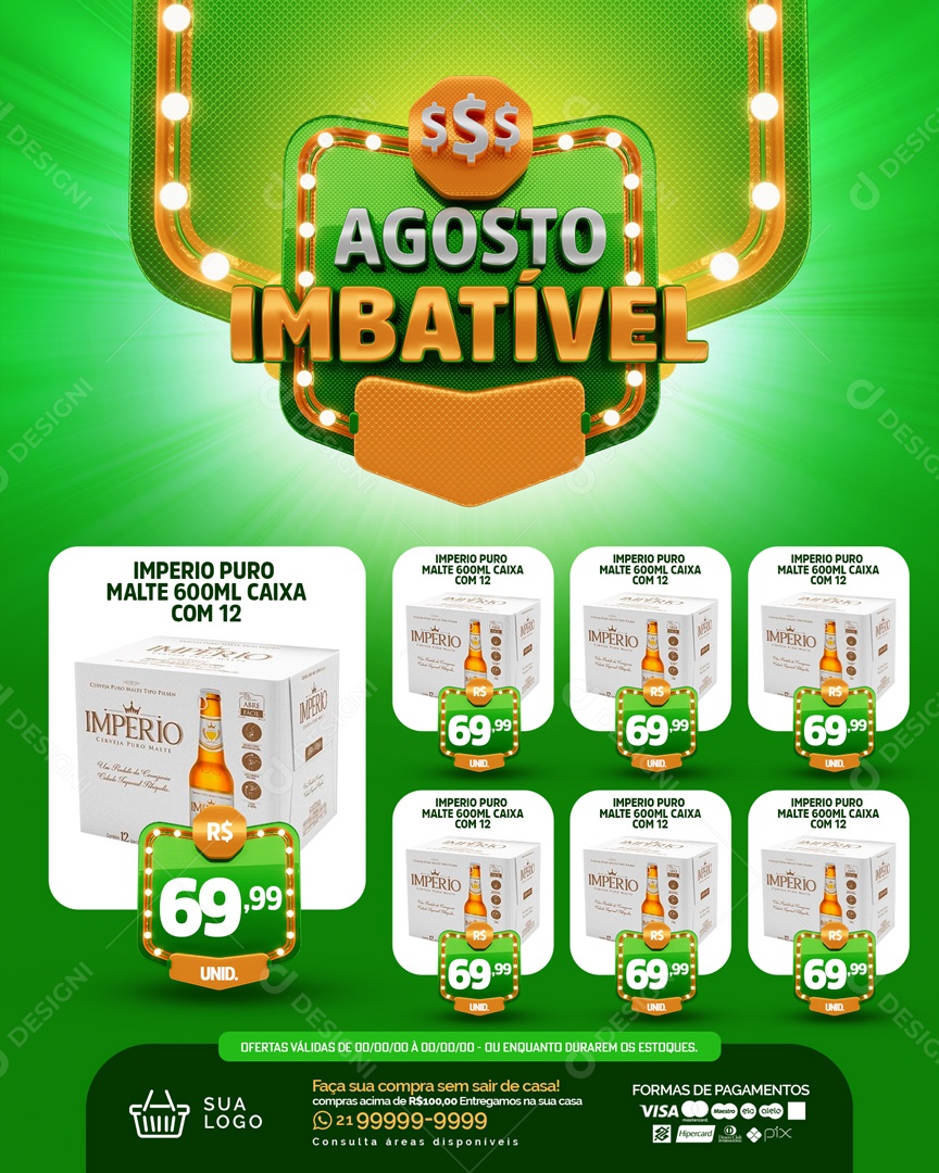 Social Media Encarte Agosto Imbatível Cervejaria PSD Editável