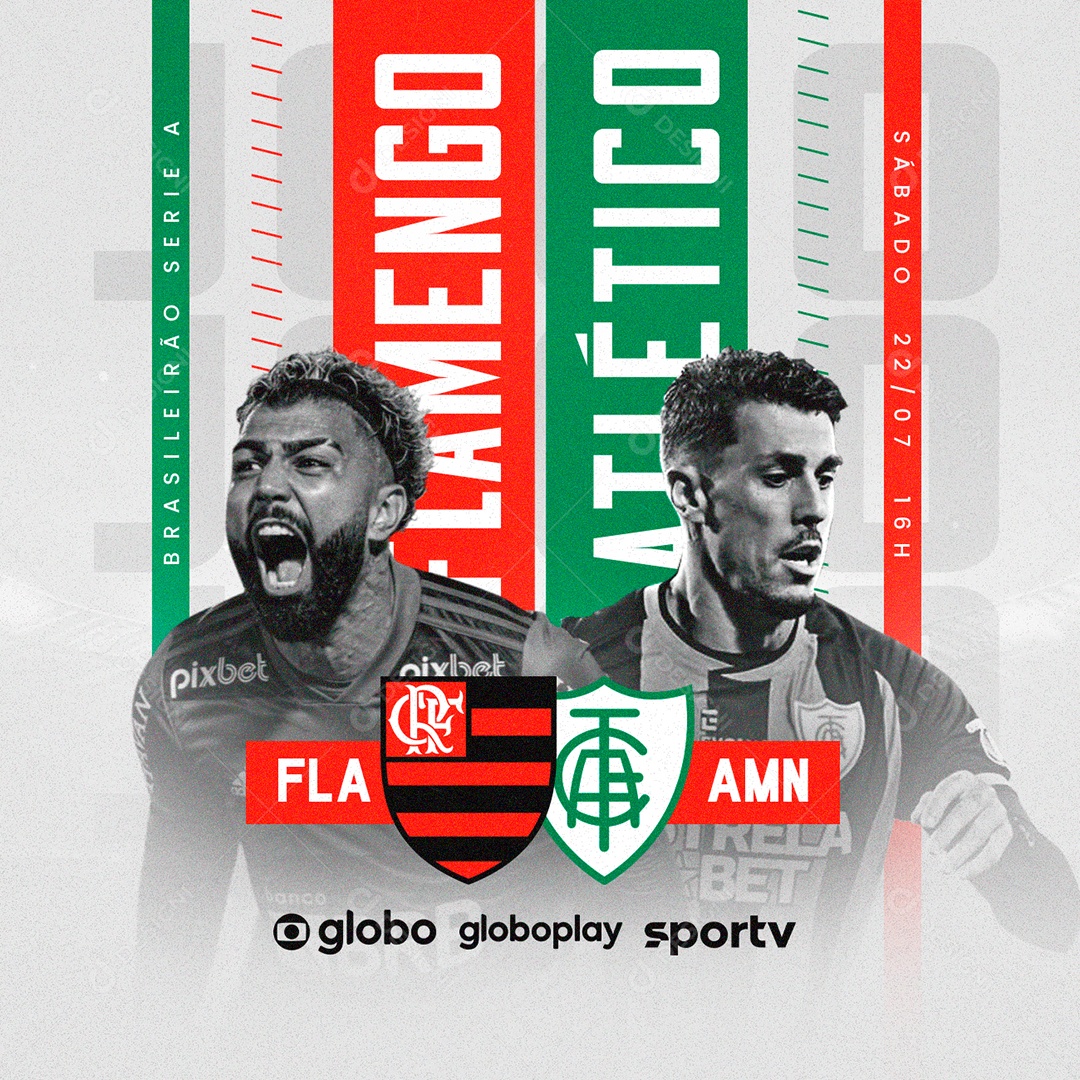Flamengo x América MG Ao Vivo Brasileirão Série A Social Media PSD Editável