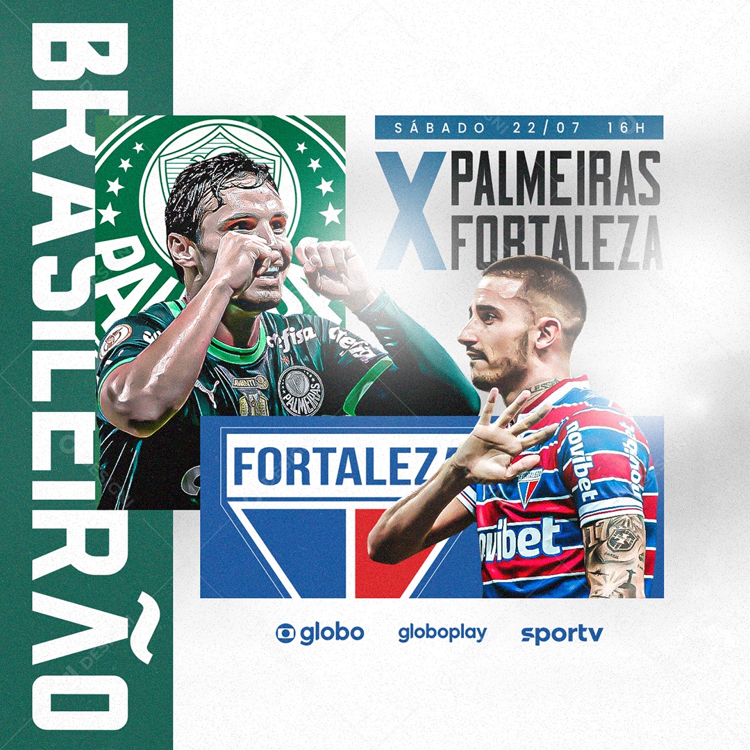 Futebol Palmeiras x Fortaleza Sábado Social Media PSD Editável
