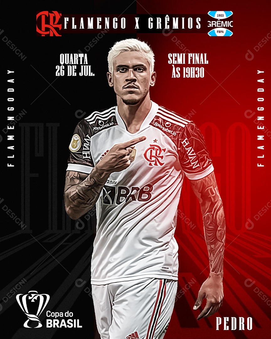 Social Media Jogador Pedro Flamengo X Grêmios PSD Editável