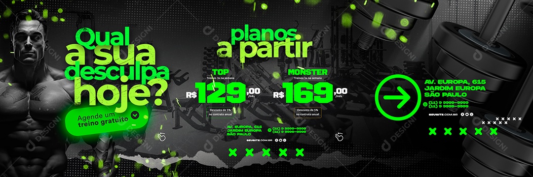 Academia Qual a Sua Desculpa Hoje Carrossel Social Media PSD Editável