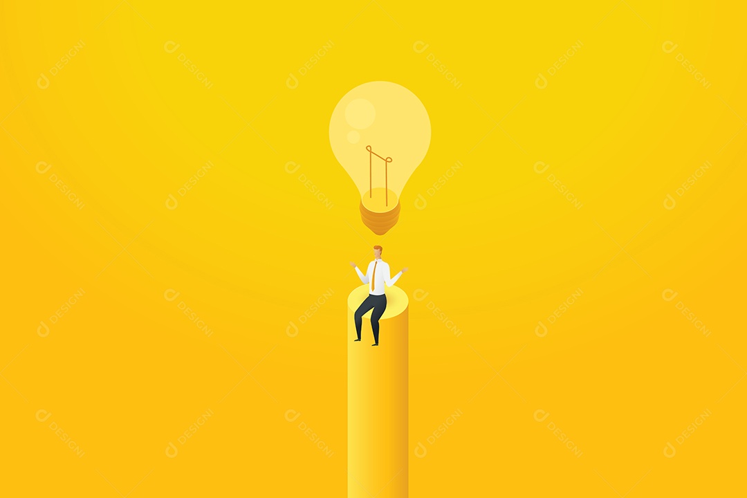 Empresário, sem ideia, sente-se sob a lâmpada desligada Vetor EPS