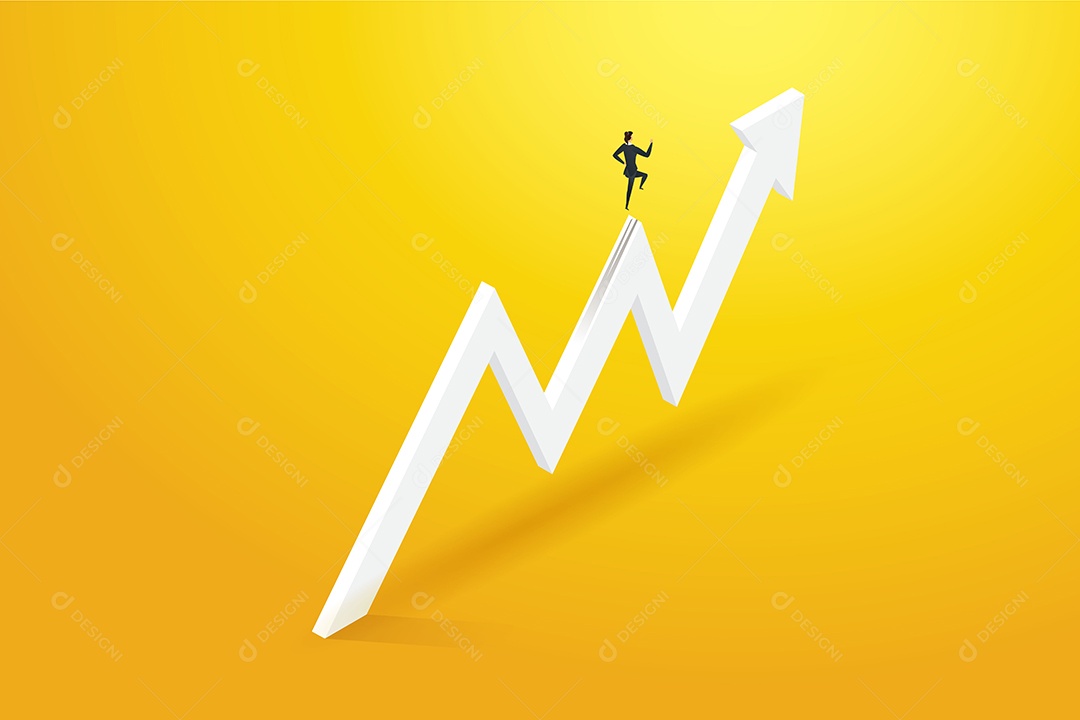 A Mulher de negócios que corre na seta vai ao gráfico e ao crescimento Vetor EPS