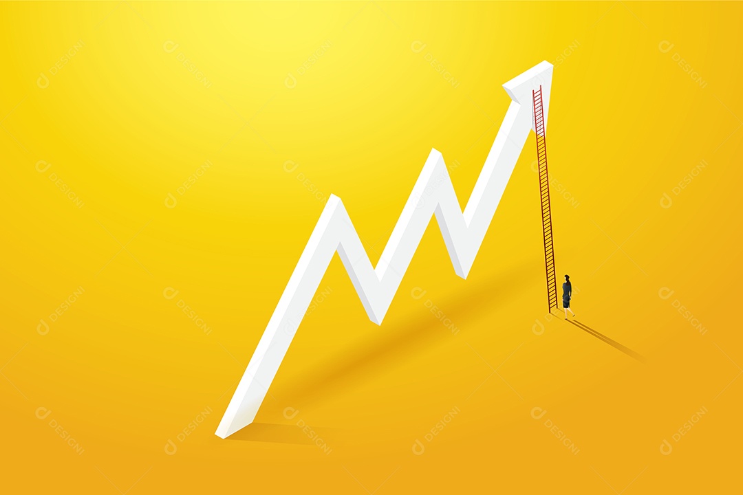Visão de empresária subindo a escada no crescimento do gráfico Vetor EPS