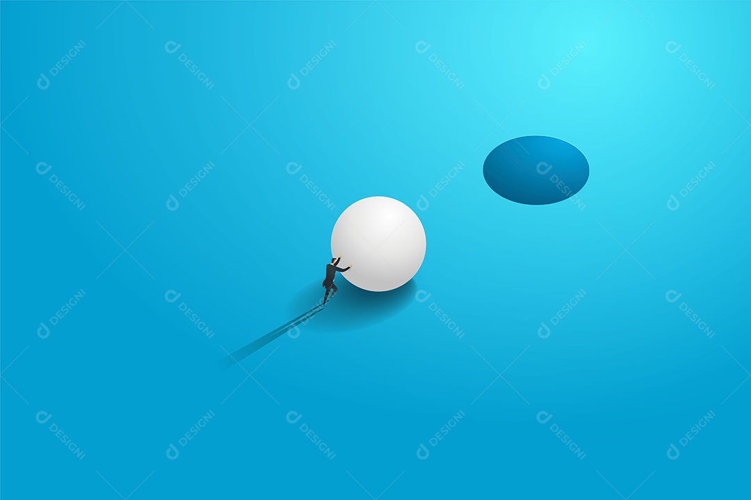 O Homem de negócios que empurra o pedregulho vai ao desafio do objetivo e do trabalho duro Vetor EPS