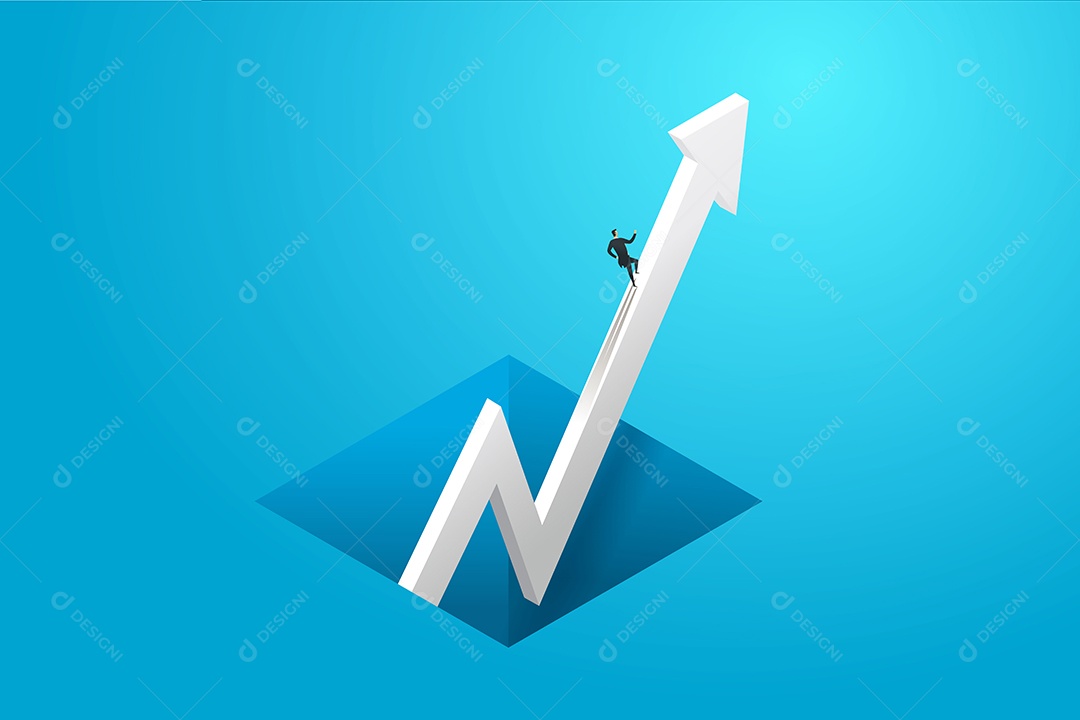 Empresário correndo na seta do gráfico para o objetivo alvo Vetor EPS