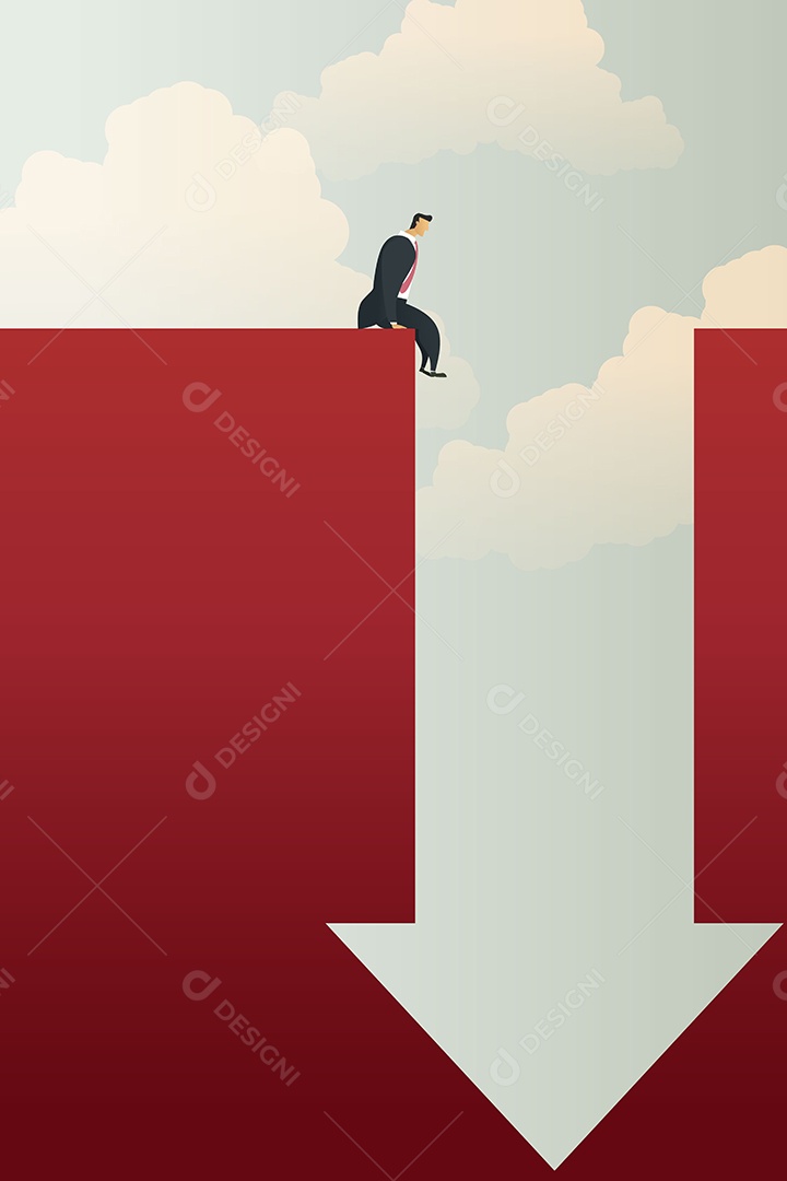 Empresário sentado no gráfico de seta para baixo Vetor EPS