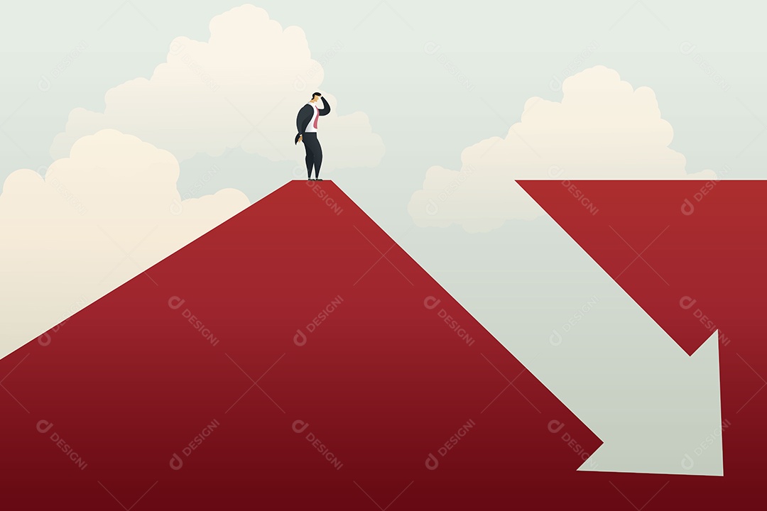 Empresário Fica Em Cada Lado para Baixo Gráfico de Seta Perda de Lucro Vetor EPS