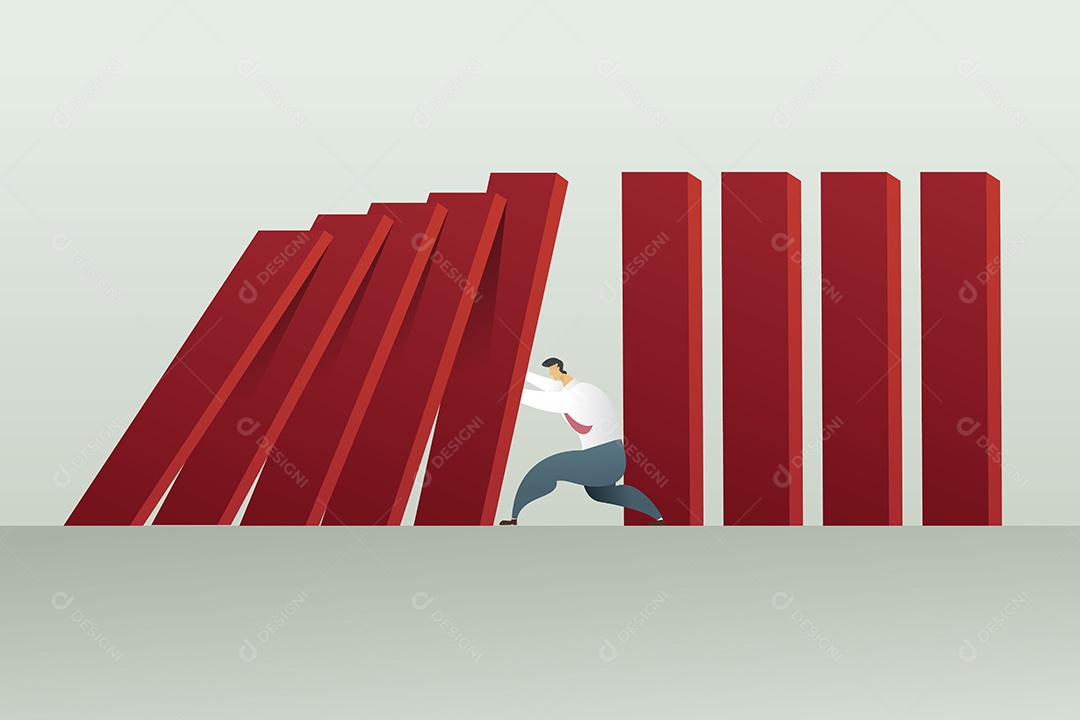 Empresário Parando Finanças de Reação Em Cadeia de Gerenciamento de Crise de Efeito Dominó Caindo Vetor EPS