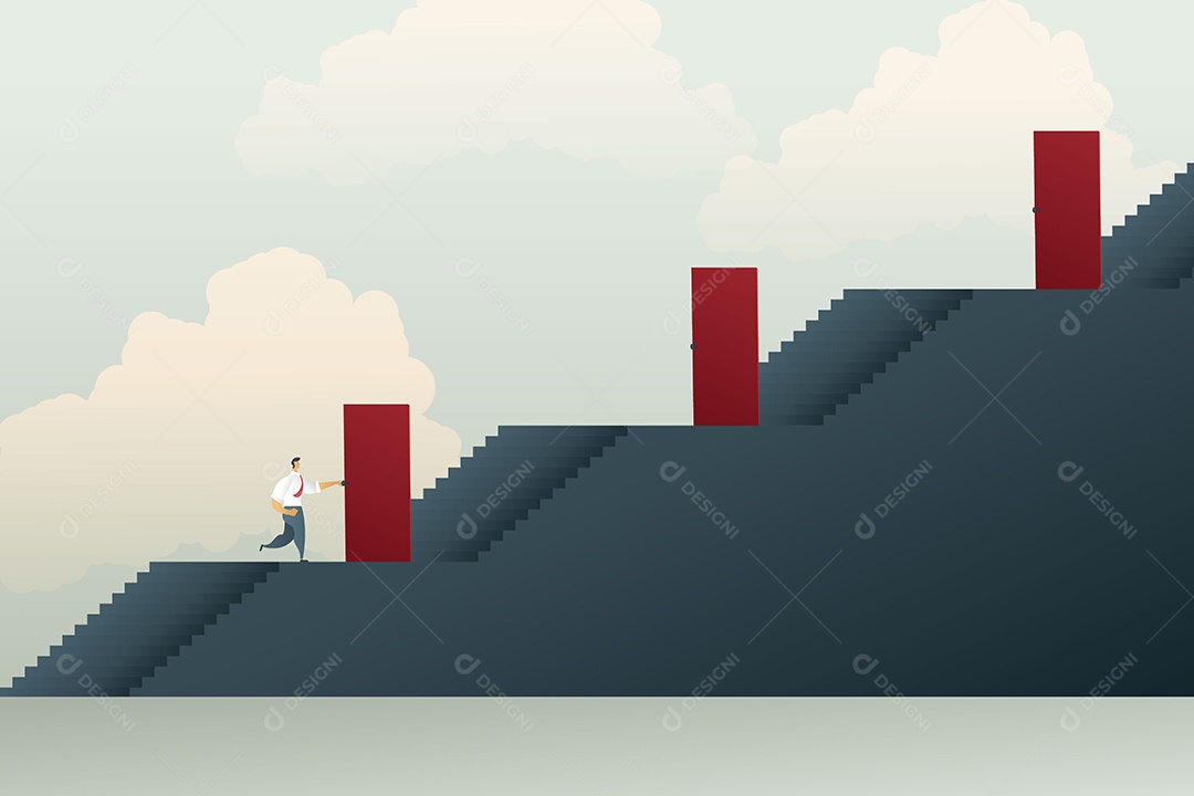 O Empresário Tem Que Passar Pelos Portões de Cada Andar para Ascender Ao Sucesso Vetor EPS
