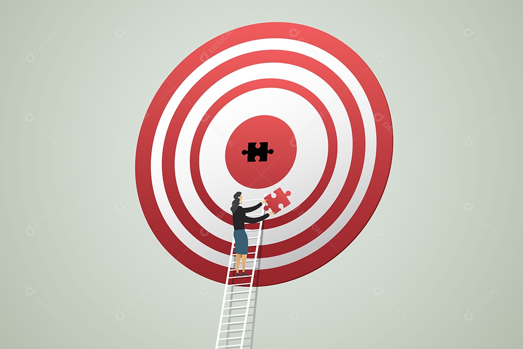 Empresária de Pé Com as Costas Segurando o Quebra-cabeça nas Mãos Colocando a Missão de Conclusão do Quebra-cabeça Atingir o Objetivo Vetor EPS