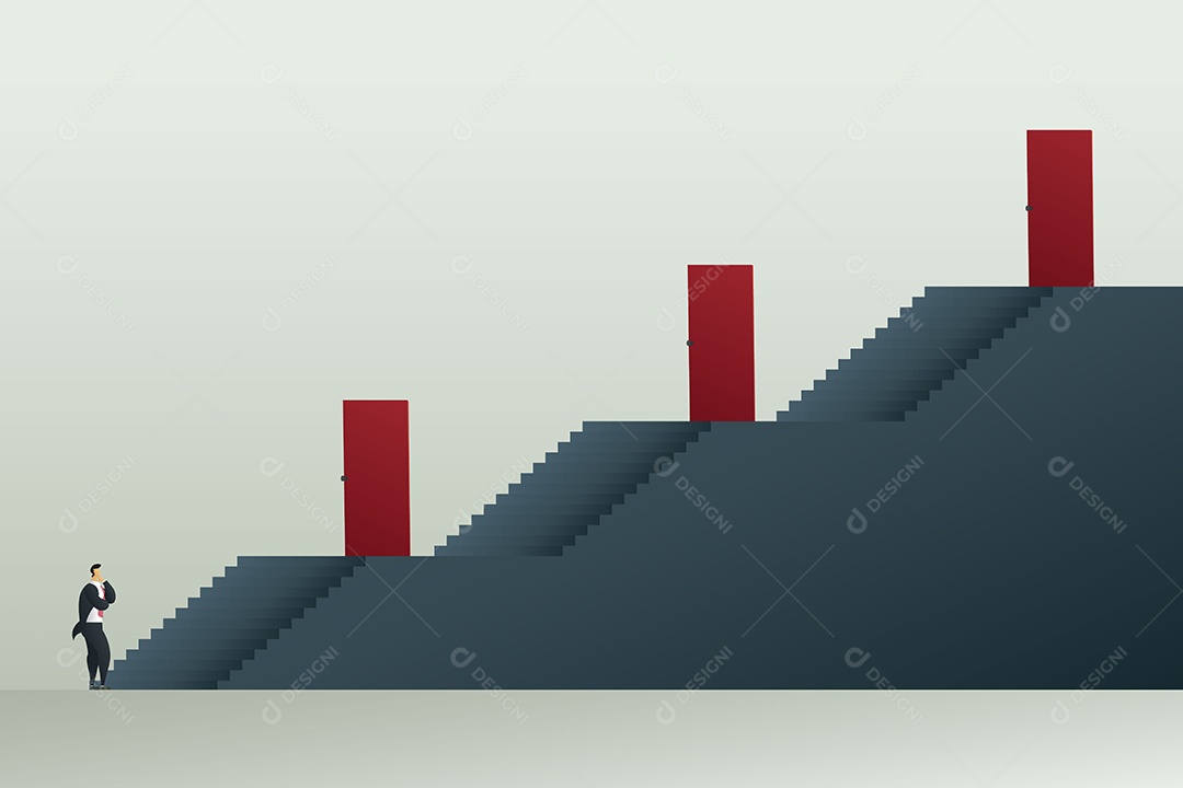 o Empresário Tem Que Passar Pelos Portões de Cada Andar para Ascender Ao Sucesso  Subir o Objetivo e o Desafio do Obstáculo Vetor EPS