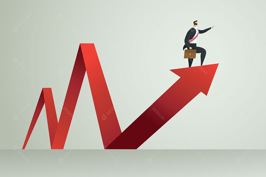 O Empresário Aponta o Caminho para o Objetivo Em Pé na Seta para Cima Vetor EPS
