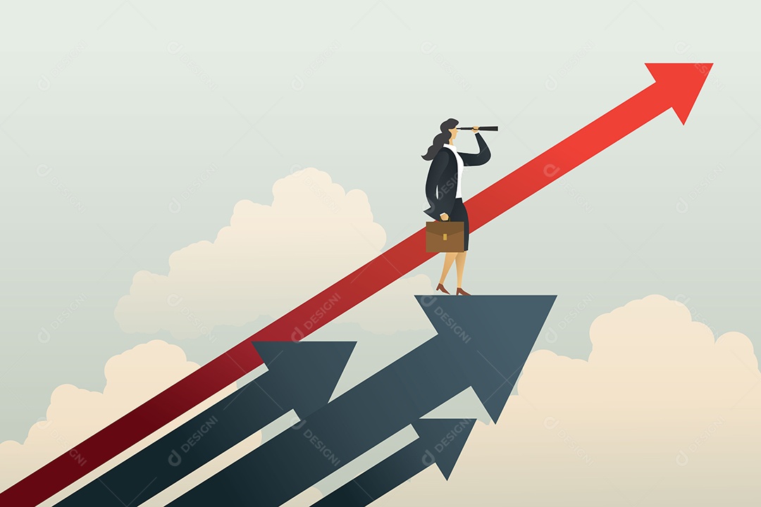 Mulher de Negócios Que Procura o Objetivo das Oportunidades na Seta Vetor EPS