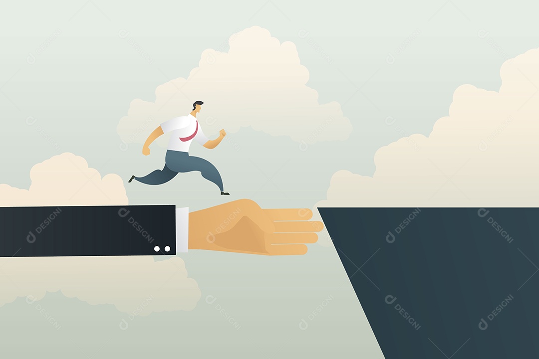 A Mão do Empresário é Uma Ponte Que Ajuda o Empresário a Atravessar o Penhasco para Alcançar Seu Objetivo Vetor EPS