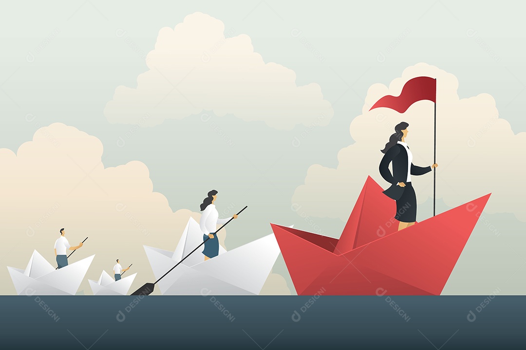 O Navio da Empresária Líder Lidera o Comboio da Equipe para o Sucesso Ilustração Em Vetor EPS