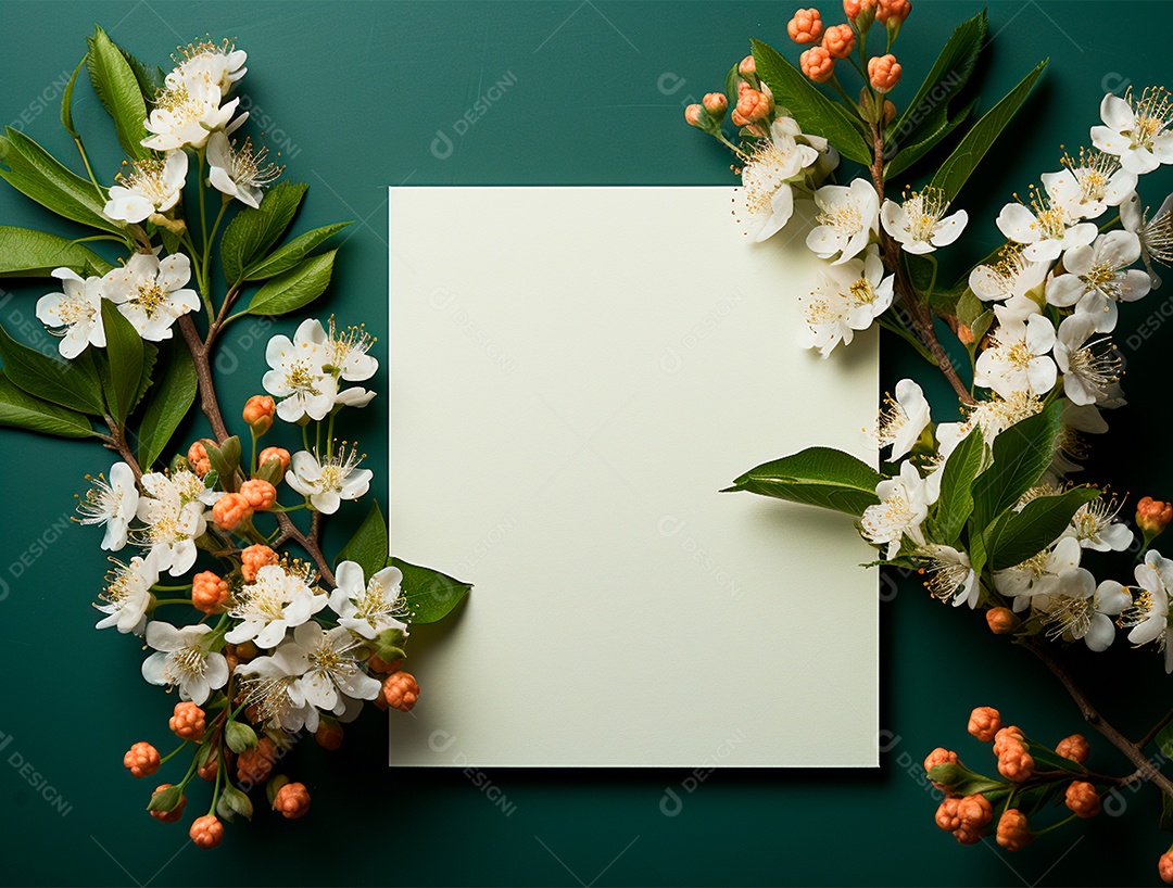 Linda moldura floral e folha em branco