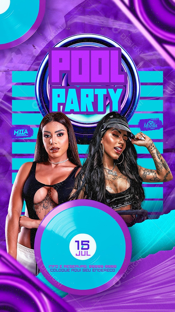 Social Media Flyer Story Pool Party Miia Siqueira MC Mirella PSD Editável