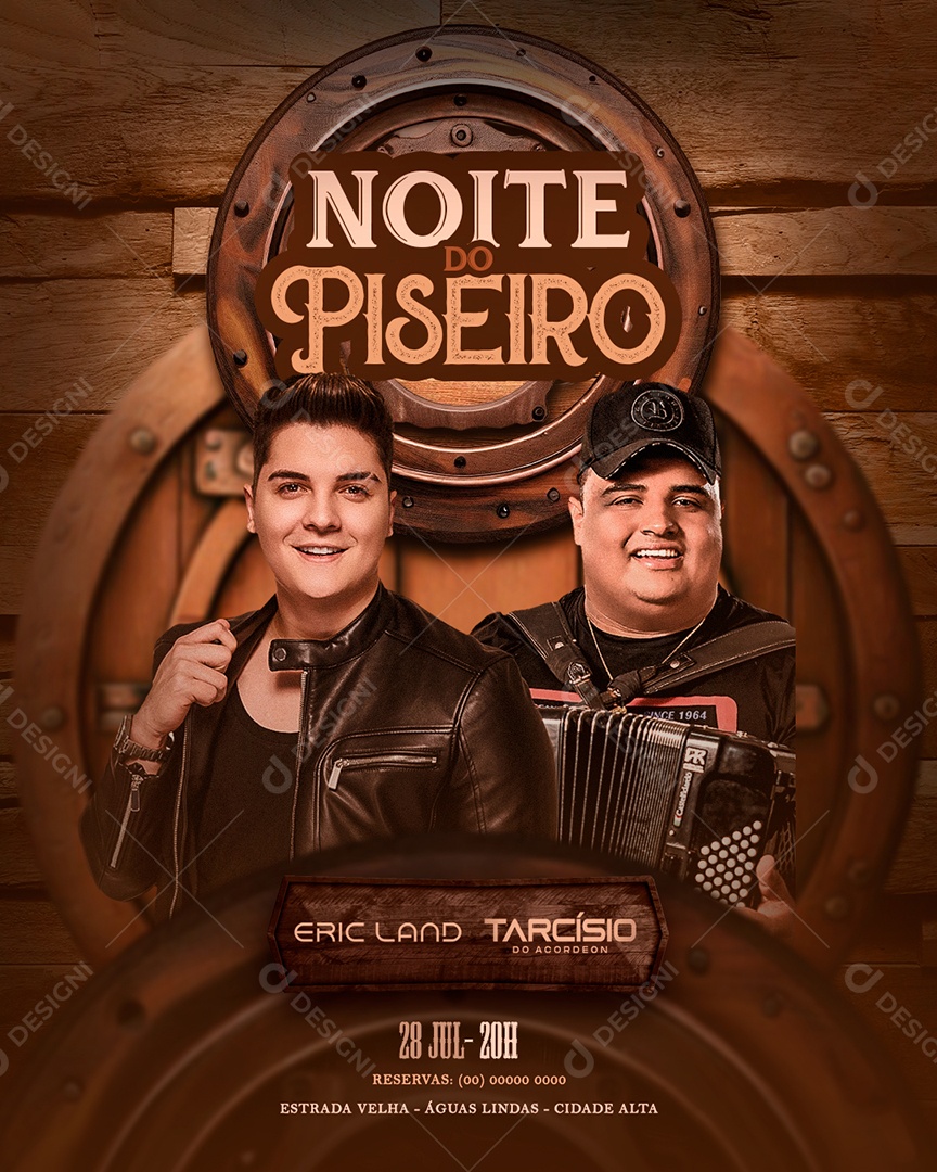 Flyer Feed Noite Do Piseiro Eric Land Tarcísio Do Acordeon Social Media PSD Editável