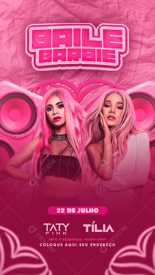 Social Media Flyer Story Baile Barbie Taty Pink Tília PSD Editável