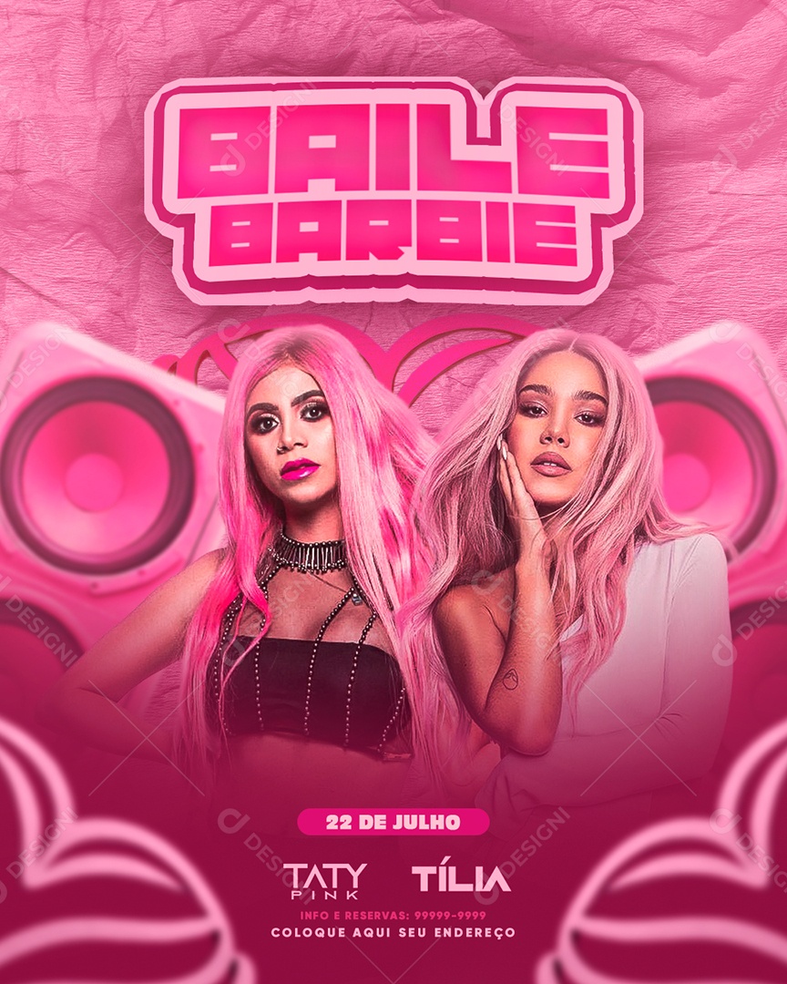Social Media Flyer Feed Baile Barbie Taty Pink Tília PSD Editável