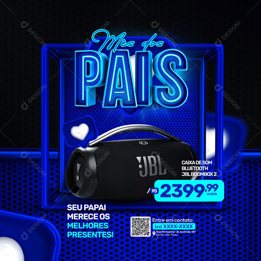 Social Media Mês Dos Pais Caixa De Som JBL PSD Editável