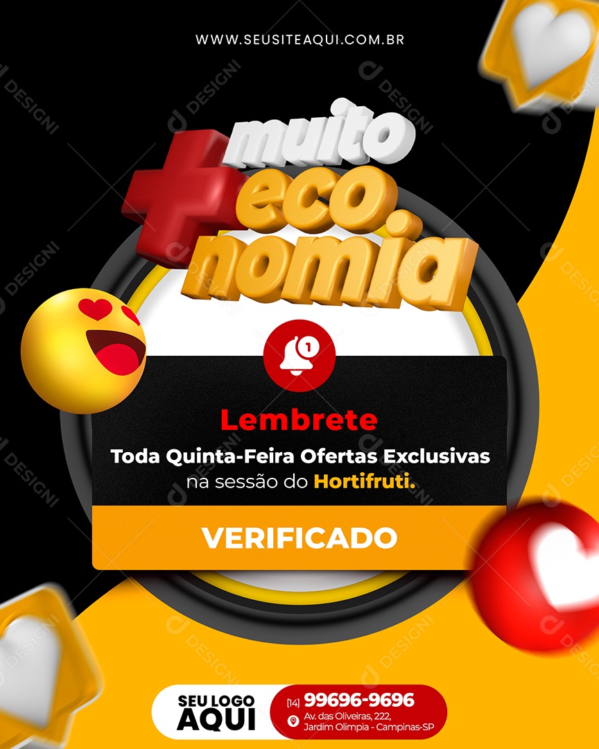 Lembrete Ofertas Exclusivas Supermercado Social Media PSD Editável
