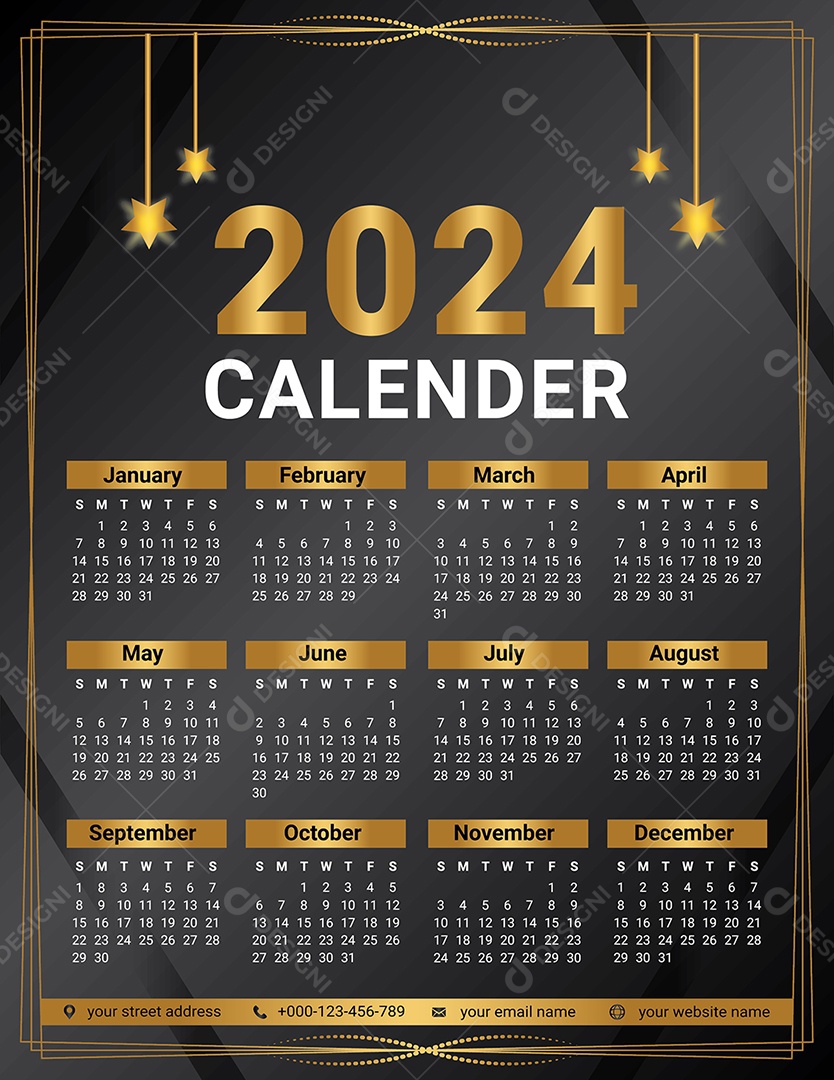 Modelo de Calendário de 2024 Vetor EPS Editável