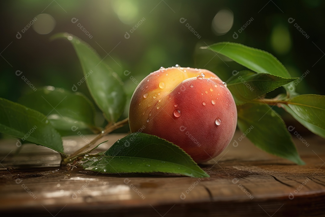 Pêssego maduro e suculento em ambiente natural.