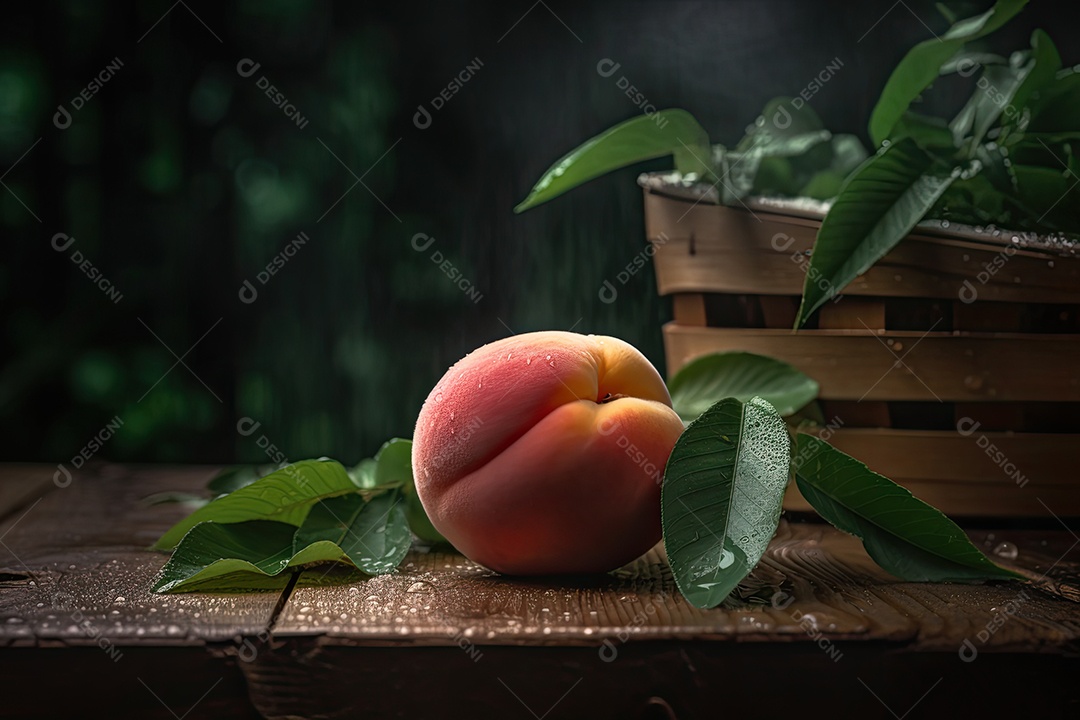 Pêssego maduro e suculento em ambiente natural.