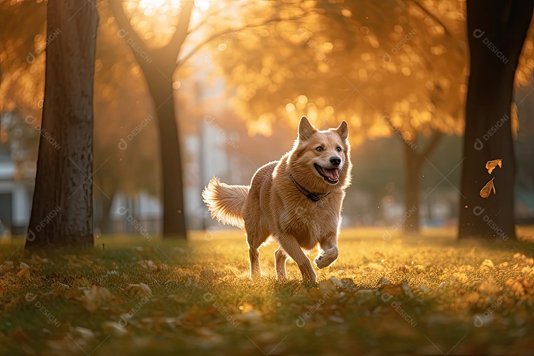 Alegria Dourada: Um Cachorro Feliz no Parque