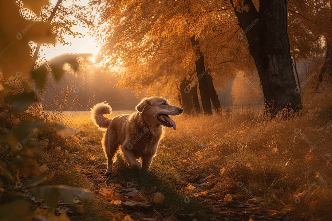 Alegria Dourada: Um Cachorro Feliz no Parque