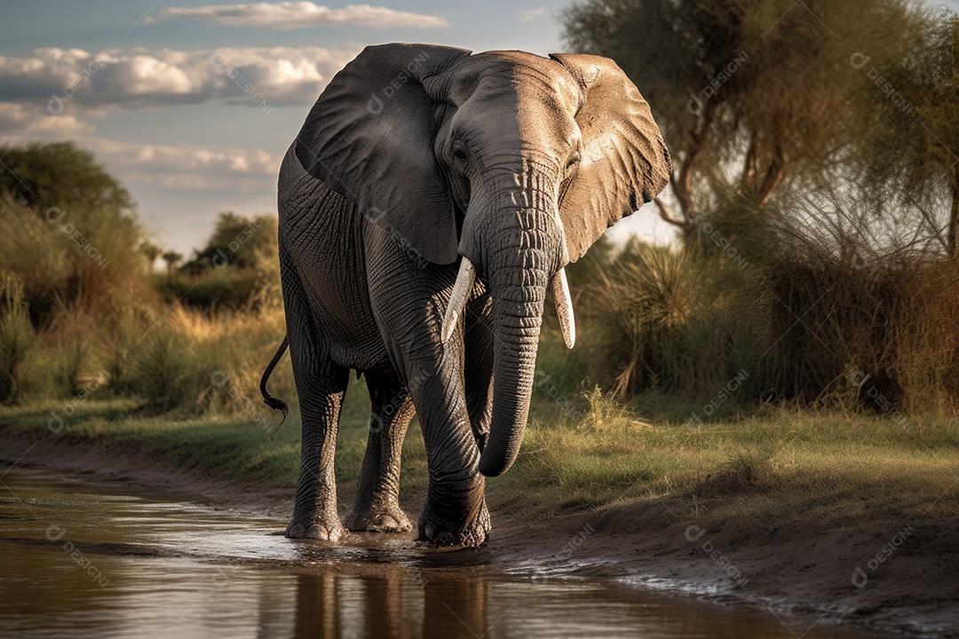 Elefante sereno na savana