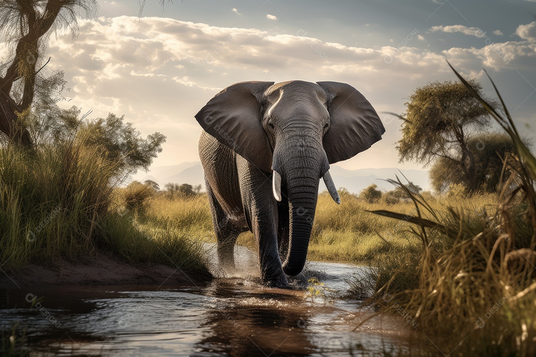 Elefante sereno na savana