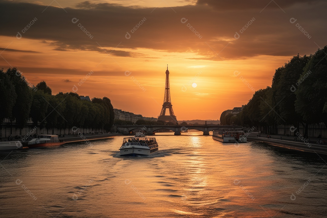 A beleza parisiense: Abraço ao pôr do sol na Torre Eiffel
