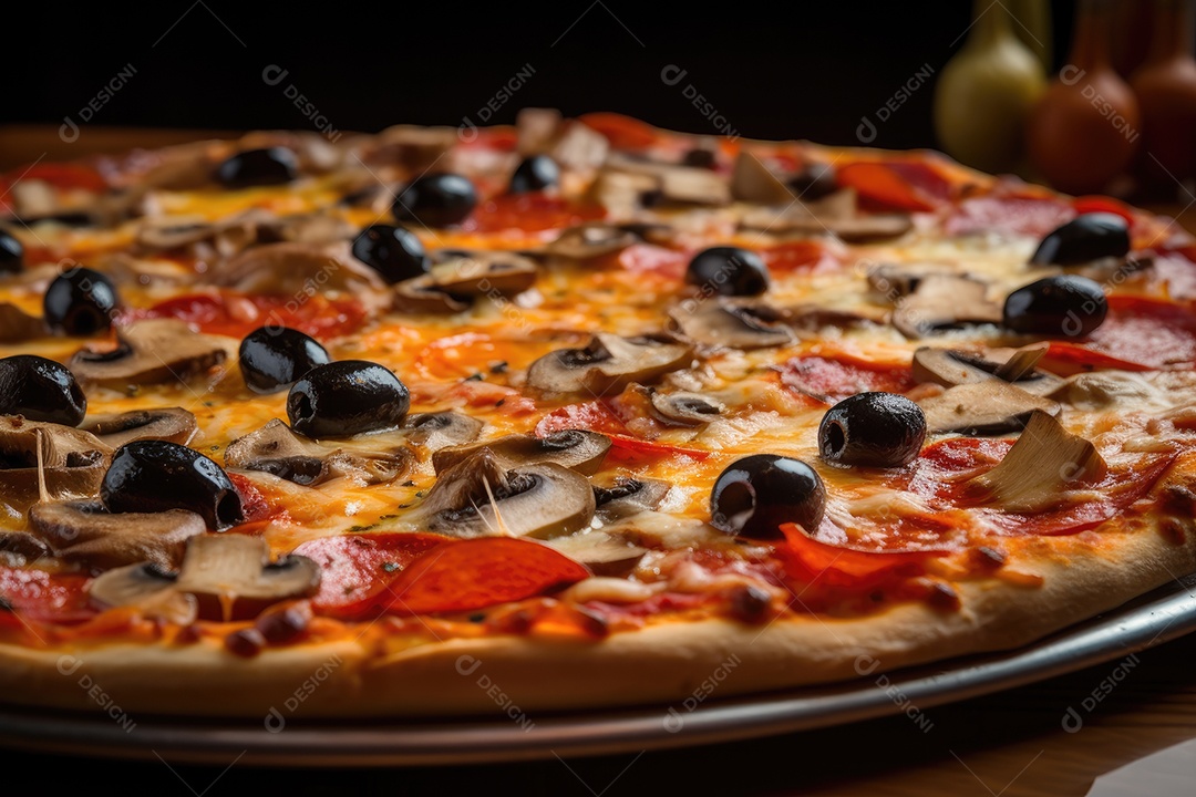 Pizza quente e saborosa com coberturas apetitosas.