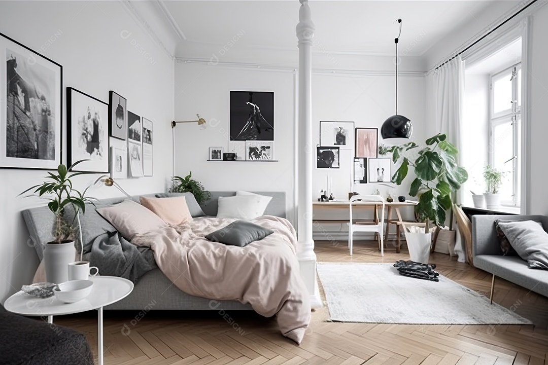 Apartamento minimalista e elegante, tons suaves e espaços bem organizados.