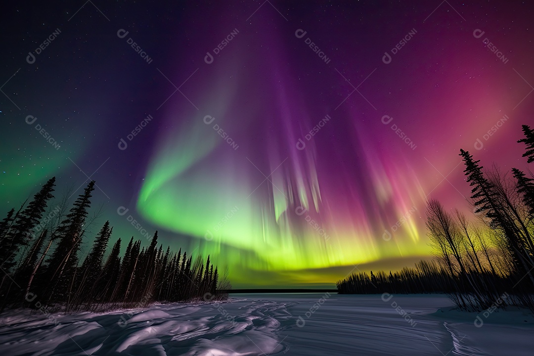 Dança Celestial: Aurora Boreal em Tons Cósmicos