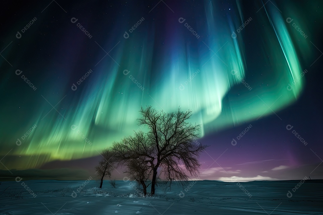Dança Celestial: Aurora Boreal em Tons Cósmicos
