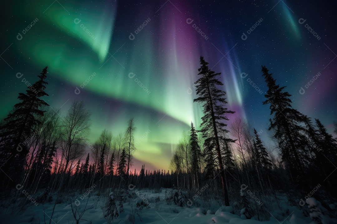 Dança Celestial: Aurora Boreal em Tons Cósmicos