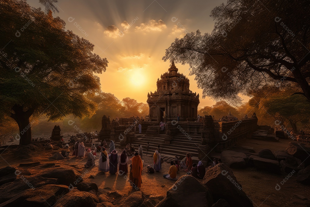 Templo Antigo: Rituais Sagrados ao Anoitecer