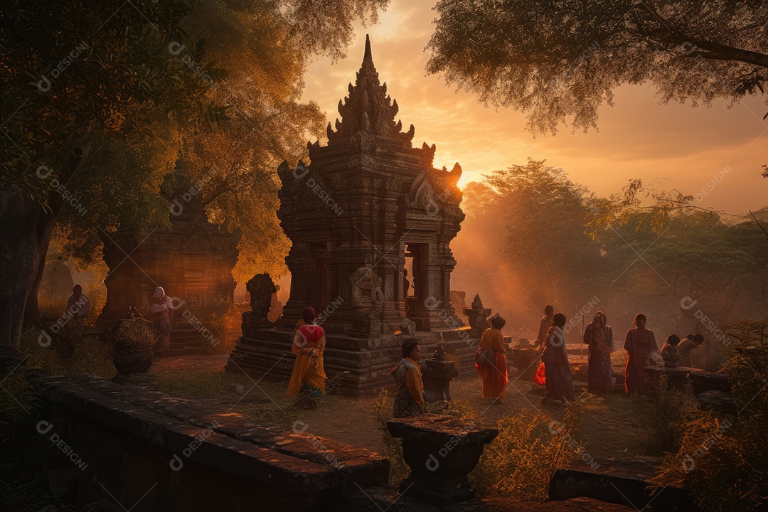 Templo Antigo: Rituais Sagrados ao Anoitecer