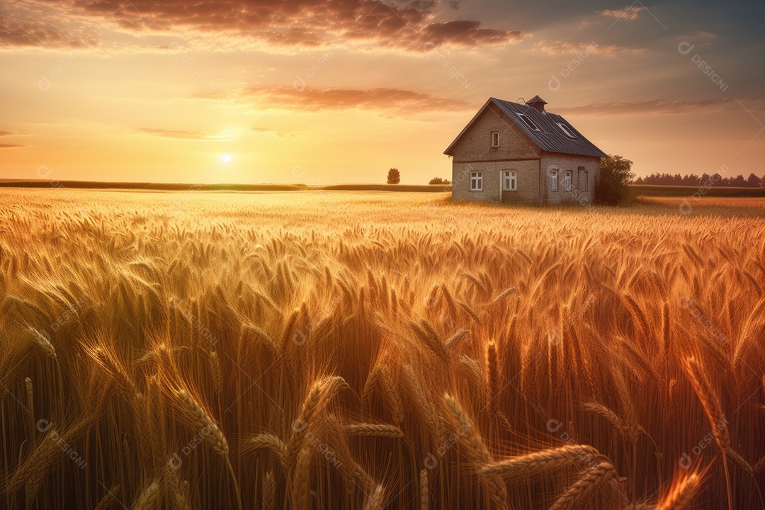 Fazenda com plantação de trigo