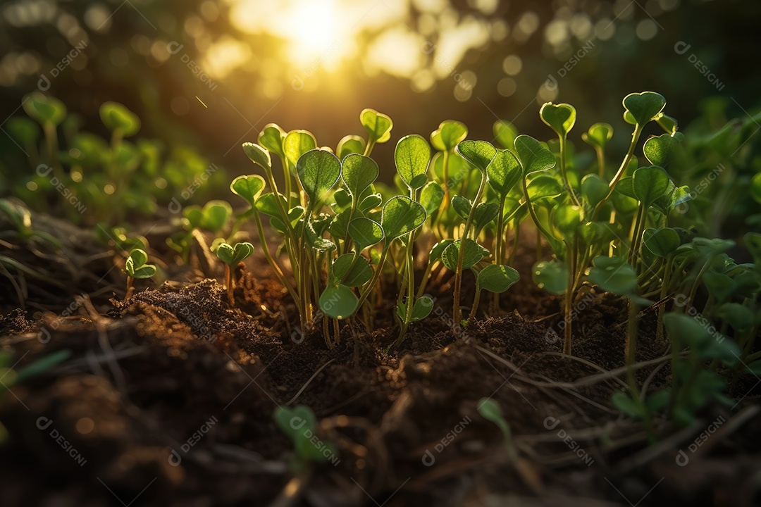 Natureza florescendo: brotos verdes e folhas tenras crescem