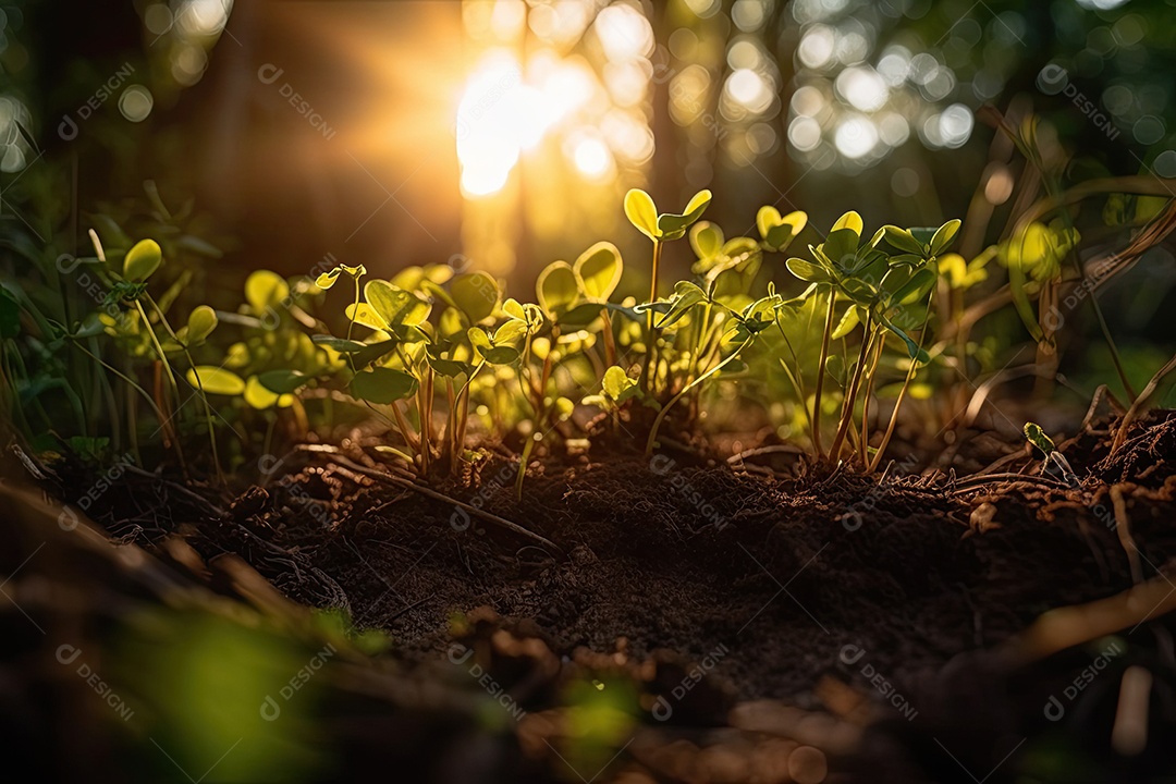 Natureza florescendo: brotos verdes e folhas tenras crescem