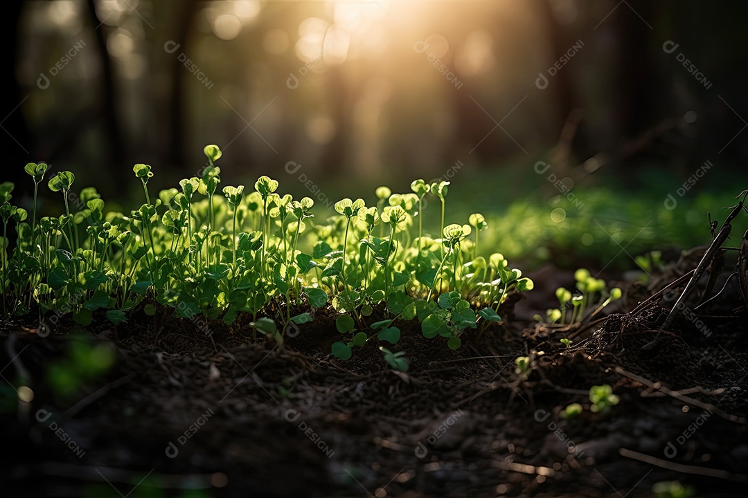 Natureza florescendo: brotos verdes e folhas tenras crescem