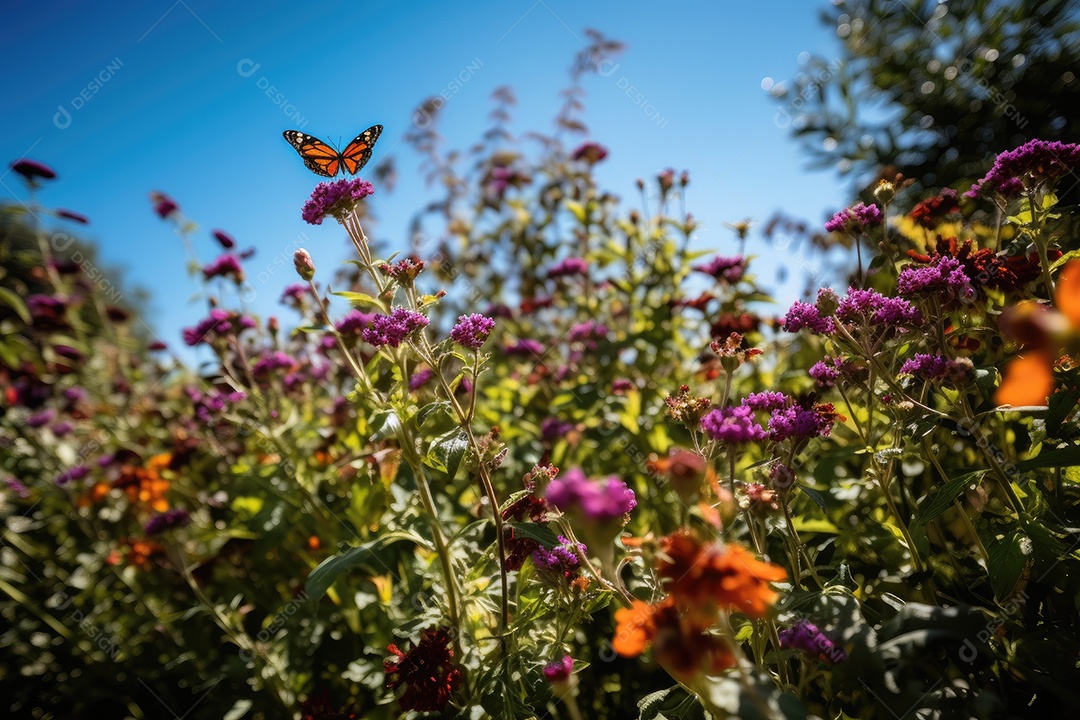 Lindo jardim florido em dia ensolarado