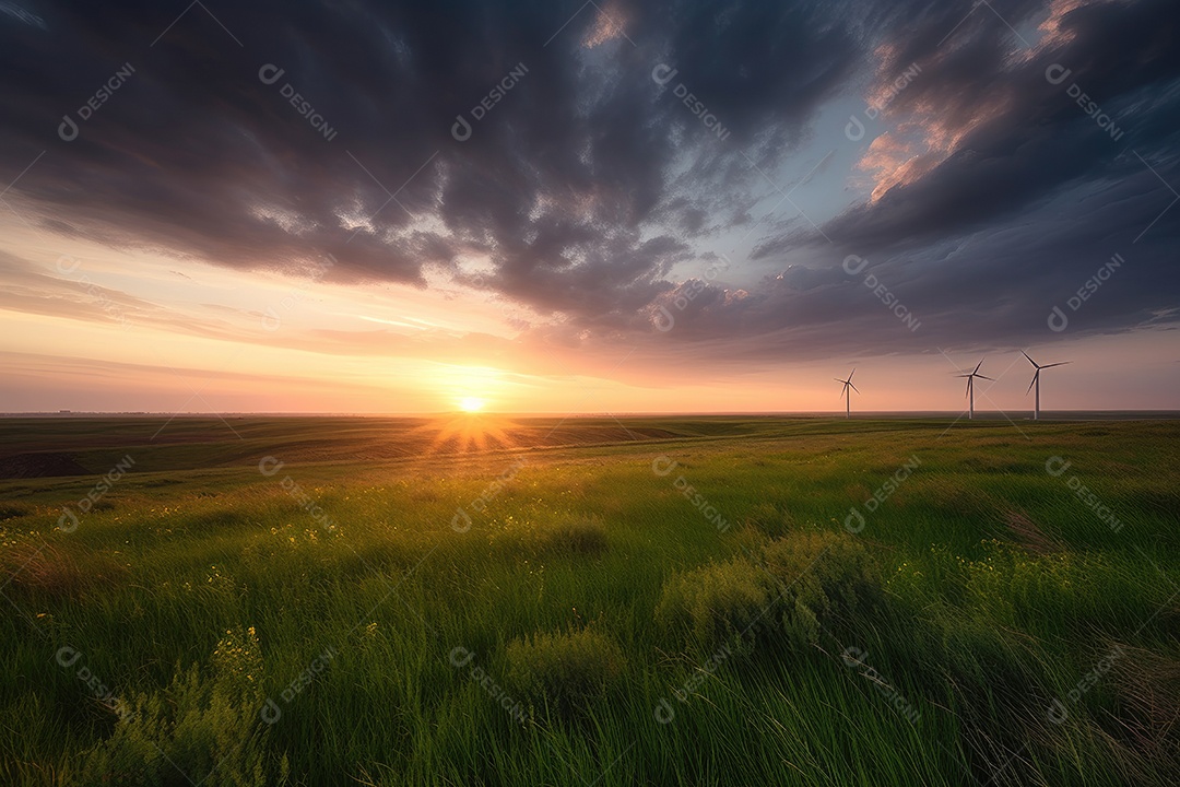 Turbinas dançantes sob o sol poente