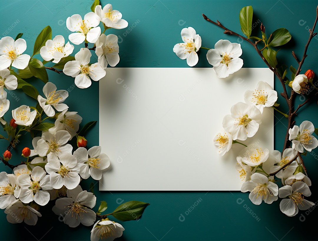 Linda moldura floral e folha em branco